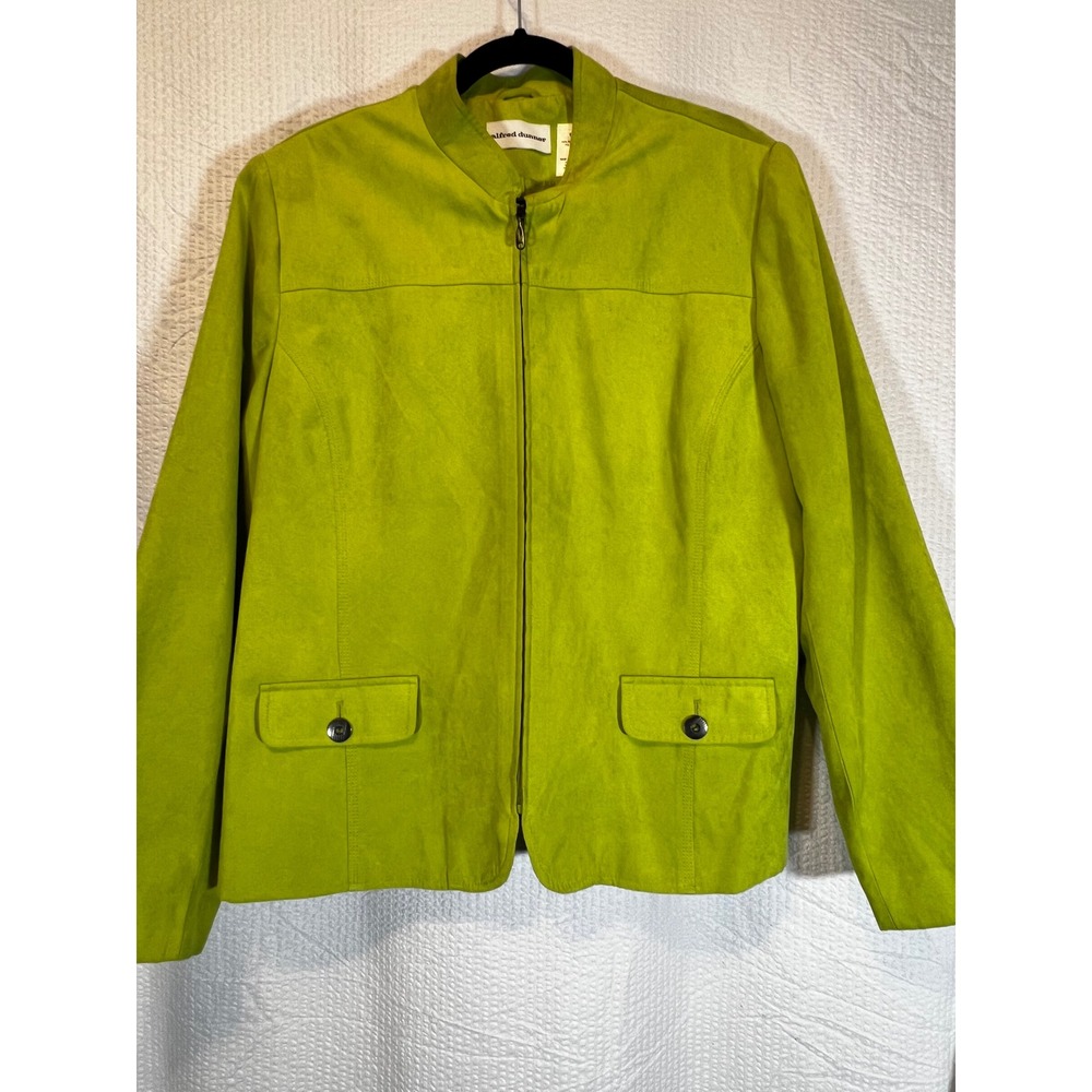 Alfred Dunner Jacket Blazer‎ Chartreuse Green Zip Front Pockets Size 18